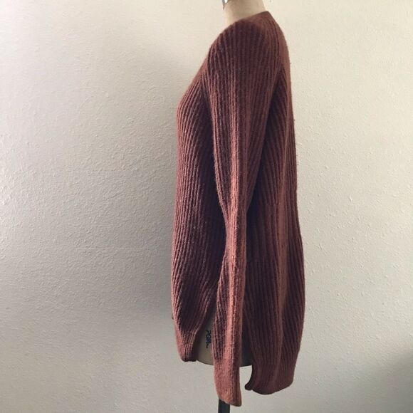 All Saints Brown Neutral Wool V Neck Chunky Knit Sweater Pullover - Picture 5 of 9